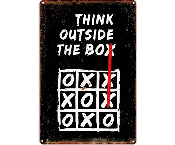 "Think outside the box" Blechschild 20 x 30 cm